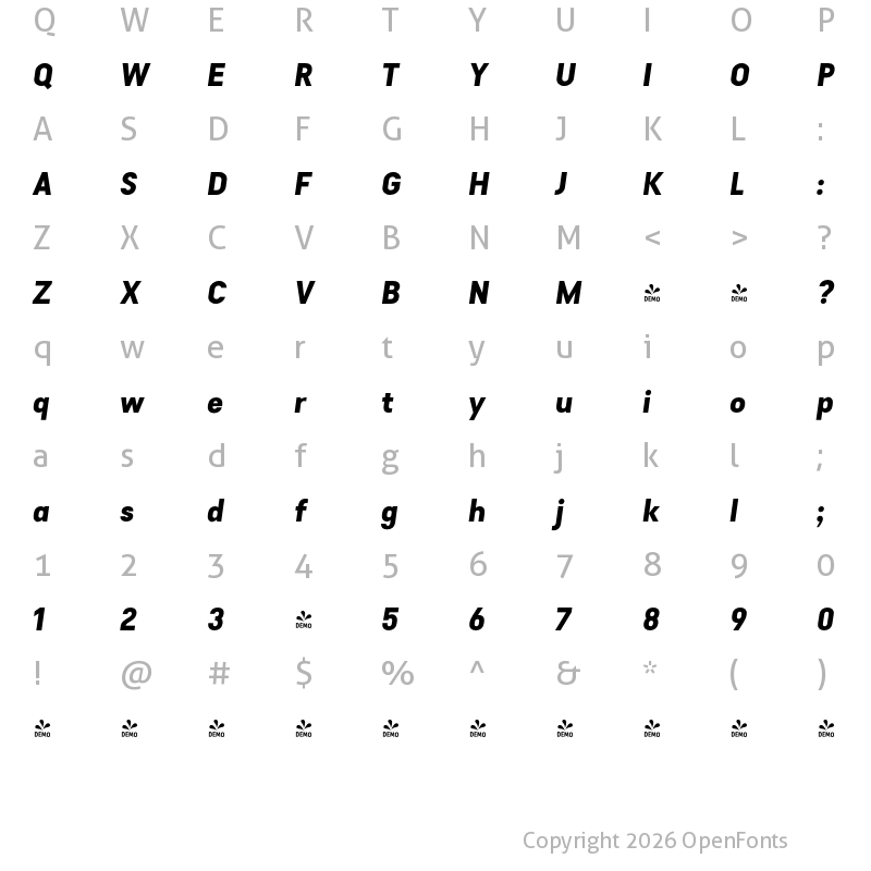 Character Map of FONTSPRING DEMO - Falena Black Italic Regular