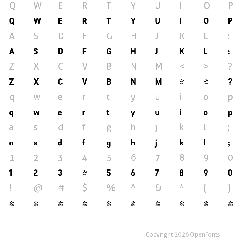 Character Map of FONTSPRING DEMO - Falena Bold Regular