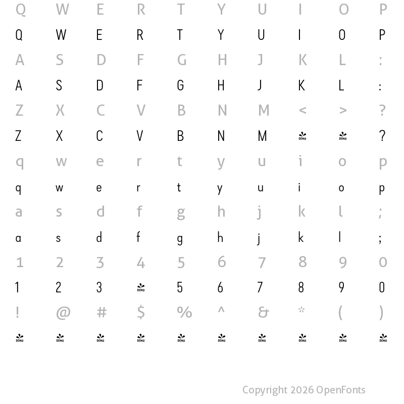 Character Map of FONTSPRING DEMO - Falena ExtraLight Regular
