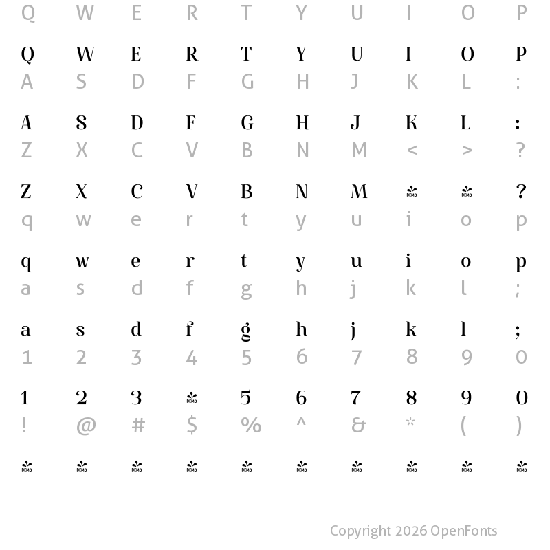 Character Map of FONTSPRING DEMO - Famosa Core Bold