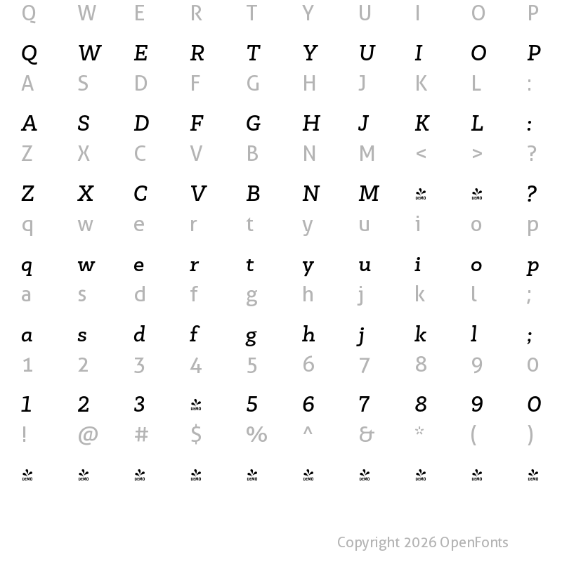 Character Map of FONTSPRING DEMO - Faraon Bold Italic Regular