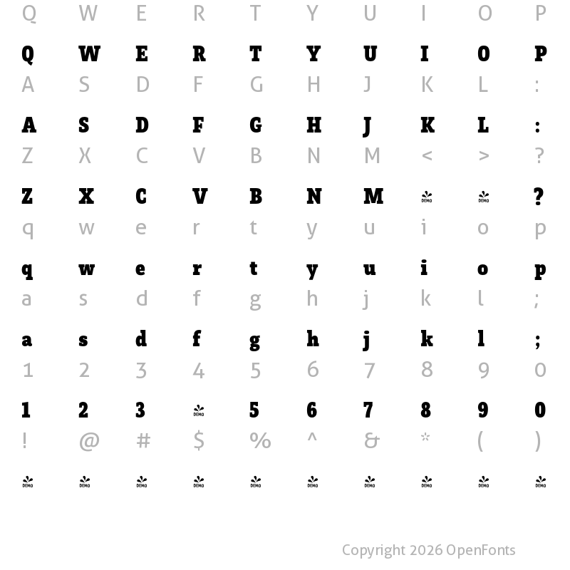 Character Map of FONTSPRING DEMO - Faraon Condensed Black Regular