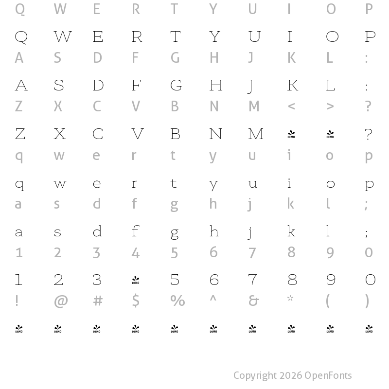 Character Map of FONTSPRING DEMO - Faraon Expanded Thin Regular