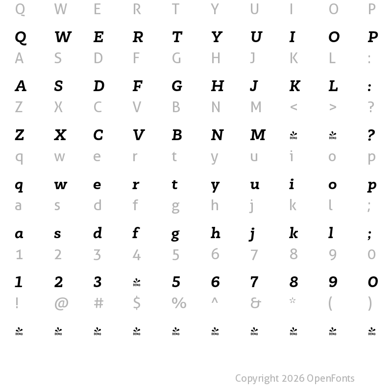 Character Map of FONTSPRING DEMO - Faraon ExtraBold Italic Regular
