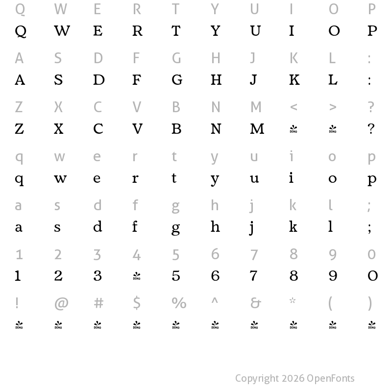 Character Map of FONTSPRING DEMO - Fedro Med Regular