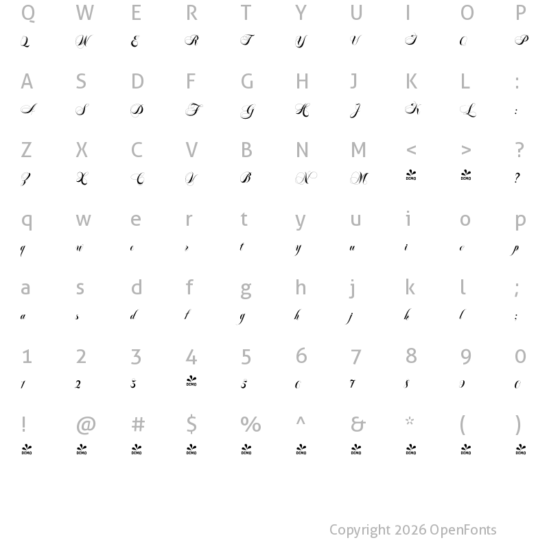 Character Map of FONTSPRING DEMO - Felicita-2 Regular