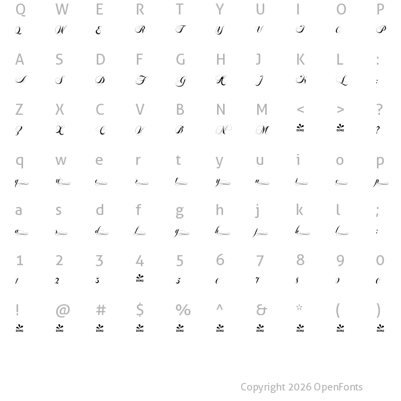 Character Map of FONTSPRING DEMO - Felicita-Ends2 Regular