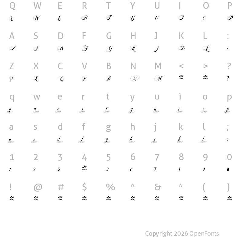 Character Map of FONTSPRING DEMO - Felicita-Middle2 Regular