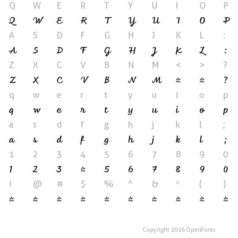 Character Map of FONTSPRING DEMO - Feltro Eroded Regular