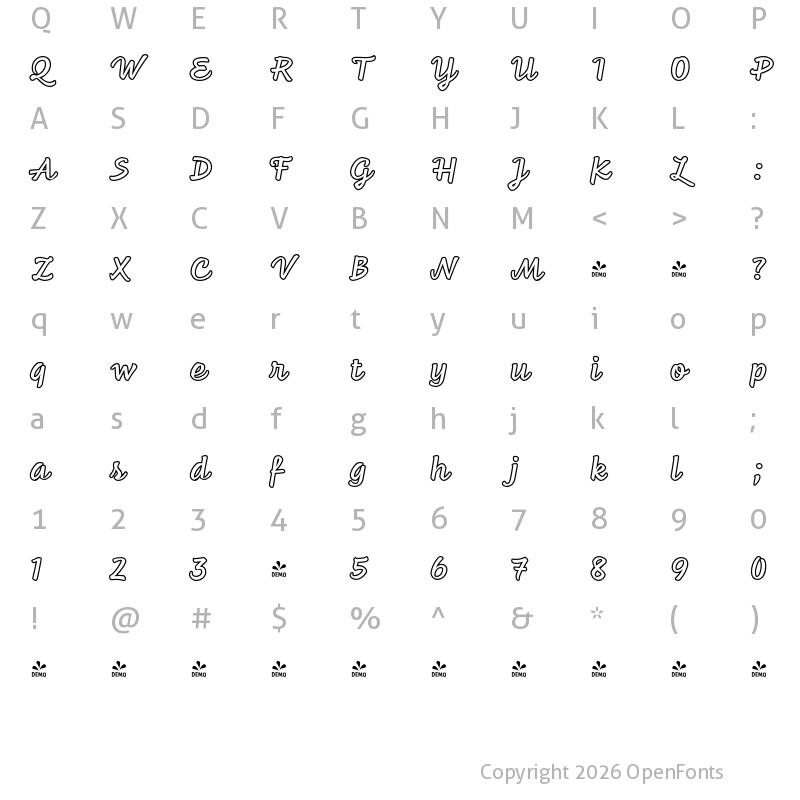 Character Map of FONTSPRING DEMO - Feltro Outline Regular
