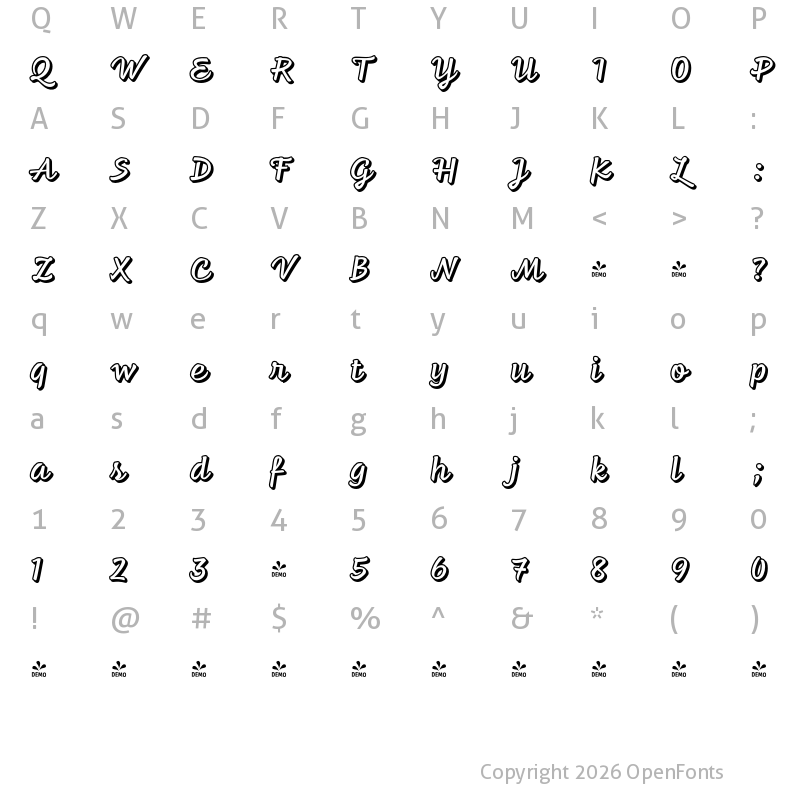 Character Map of FONTSPRING DEMO - Feltro Shadow Regular