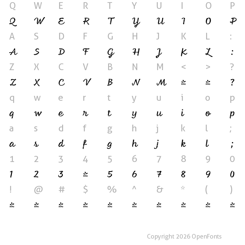 Character Map of FONTSPRING DEMO - Feltro Texture 2 Regular