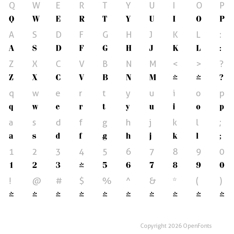 Character Map of FONTSPRING DEMO - Ferrara Bold