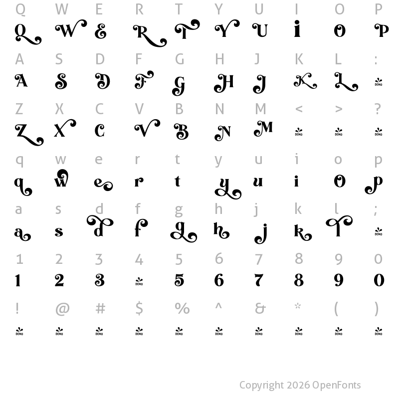 Character Map of FONTSPRING DEMO - Festal CF Regular