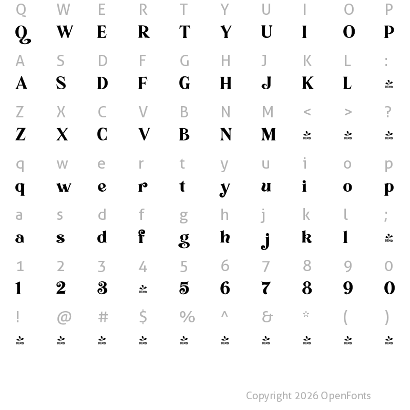 Character Map of FONTSPRING DEMO - Festal Regular