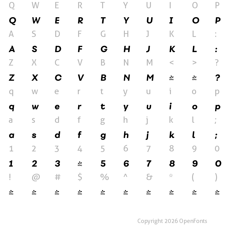 Character Map of FONTSPRING DEMO - Fibra One Alt UltraBold It Regular