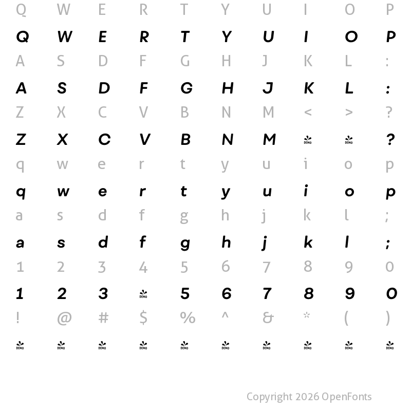 Character Map of FONTSPRING DEMO - Fibra One Bold It Regular