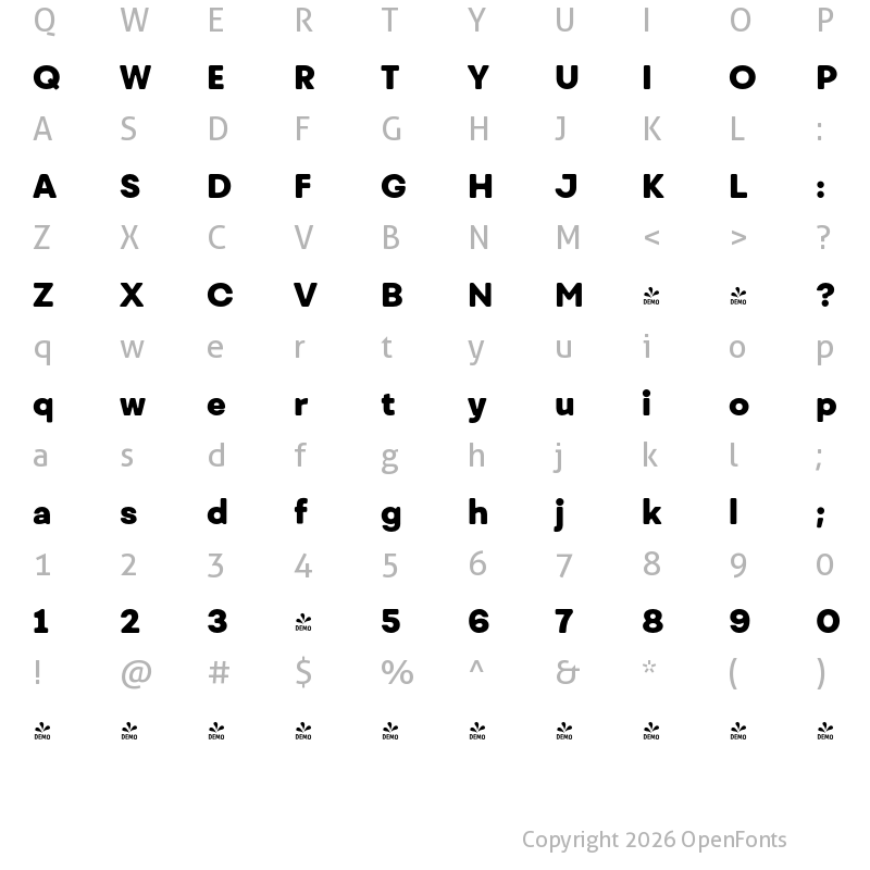 Character Map of FONTSPRING DEMO - Fibra One Heavy Regular