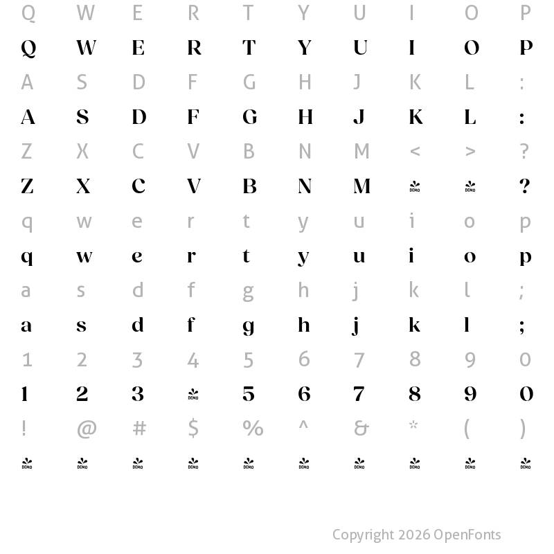 Character Map of FONTSPRING DEMO - Fields Display Semi Bold Regular
