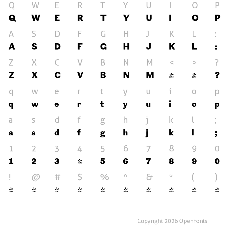 Character Map of FONTSPRING DEMO - Figgins Sans Extra Bold Regular