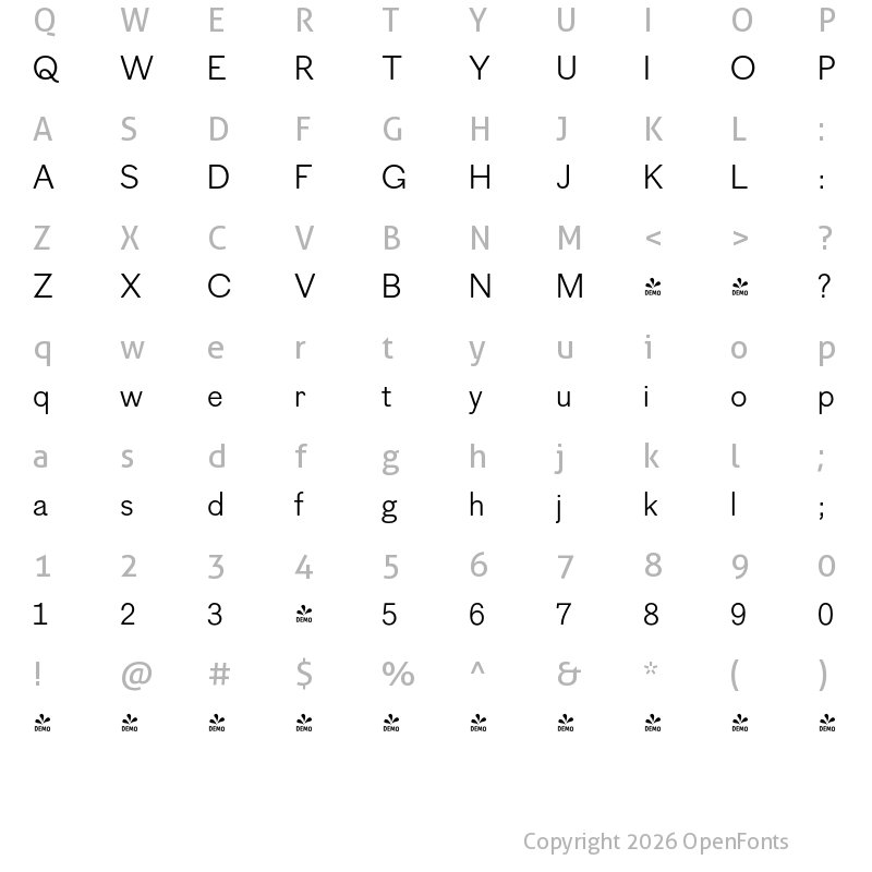 Character Map of FONTSPRING DEMO - Figgins Sans Regular
