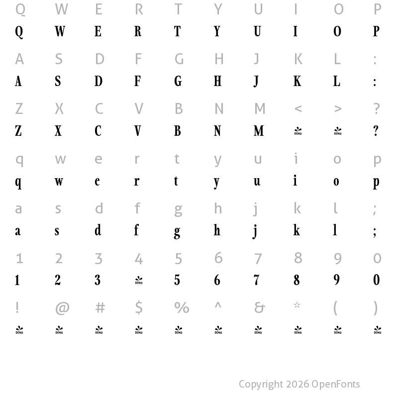 Character Map of FONTSPRING DEMO - Fionas Heavy Regular
