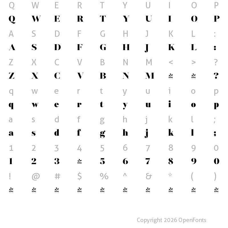 Character Map of FONTSPRING DEMO - Fiorina Grande Black Regular