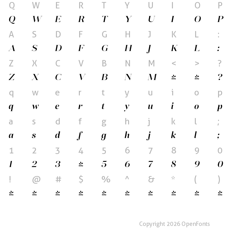 Character Map of FONTSPRING DEMO - Fiorina Grande SemBd Italic