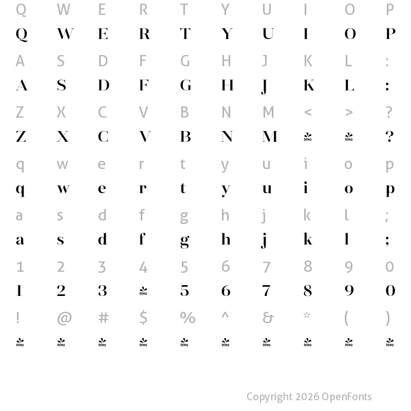 Character Map of FONTSPRING DEMO - Fiorina Grande SemBd Regular