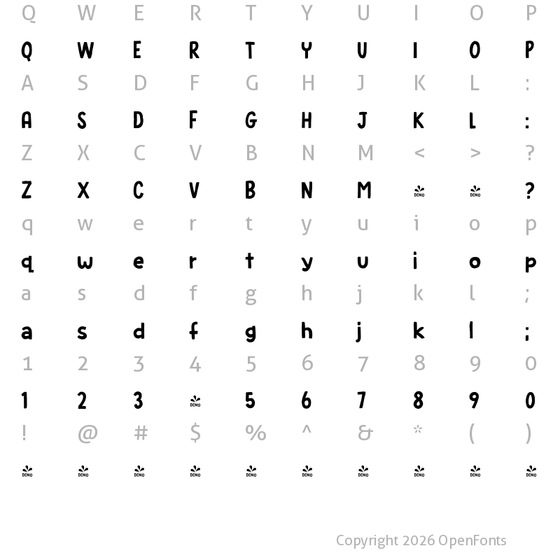 Character Map of FONTSPRING DEMO - Flapstick Solid Regular