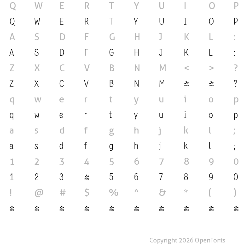 Character Map of FONTSPRING DEMO - Flavoure Light Regular
