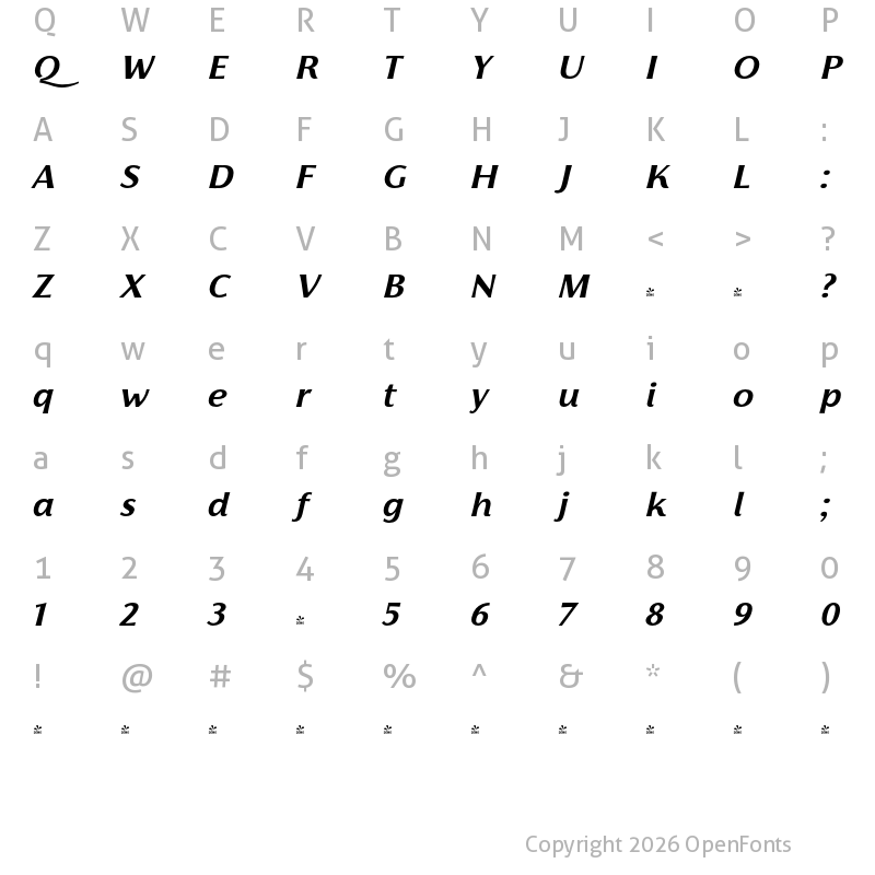 Character Map of FONTSPRING DEMO - Florentia Bold Italic