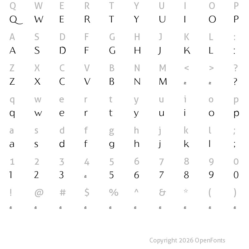 Character Map of FONTSPRING DEMO - Florentia Light Regular