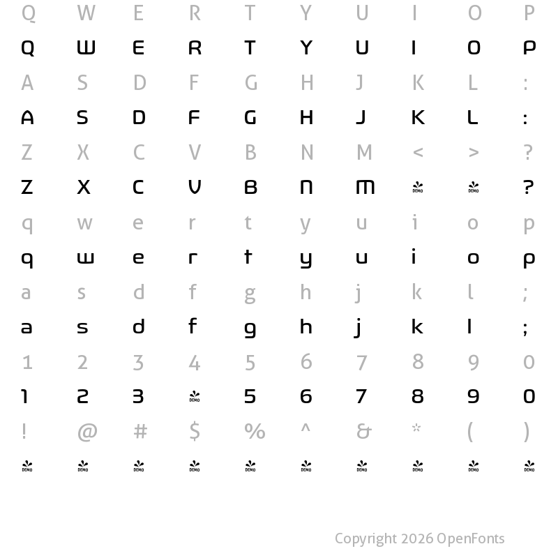 Character Map of FONTSPRING DEMO - Fluctuation Bk Regular