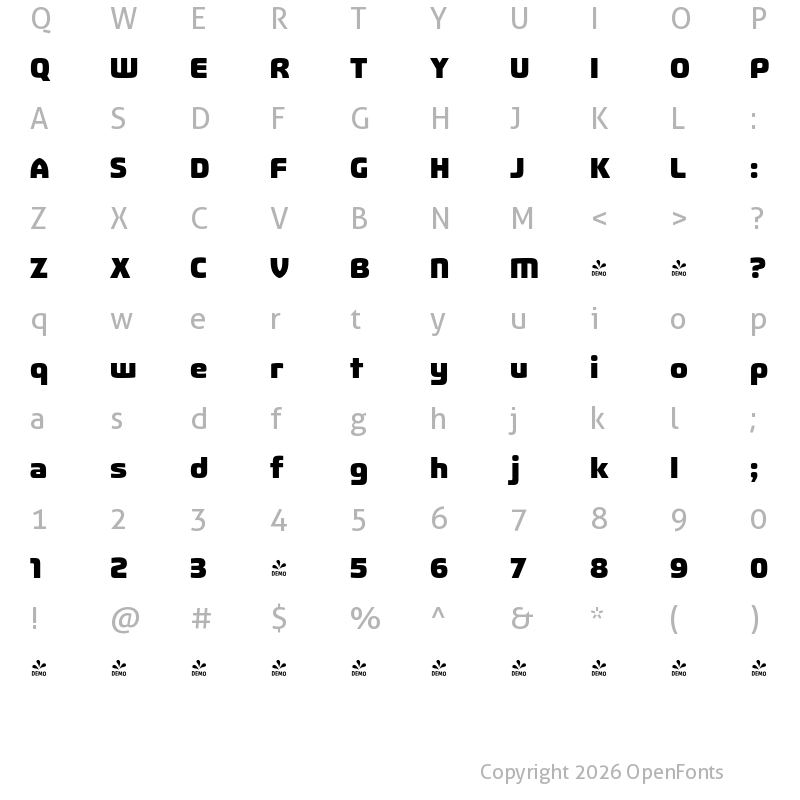 Character Map of FONTSPRING DEMO - Fluctuation Eb Regular