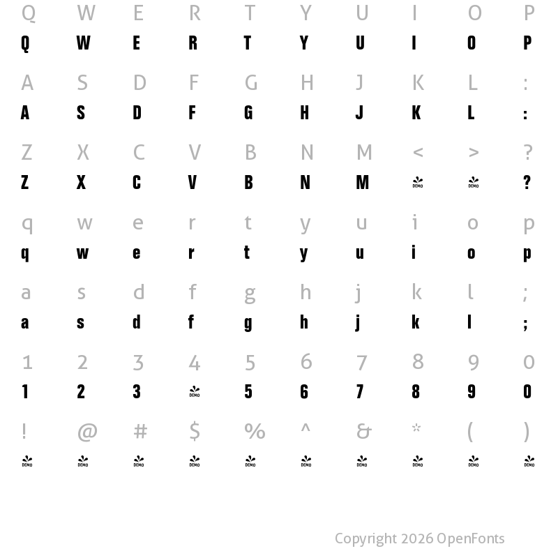 Character Map of FONTSPRING DEMO - FolioConBol Regular