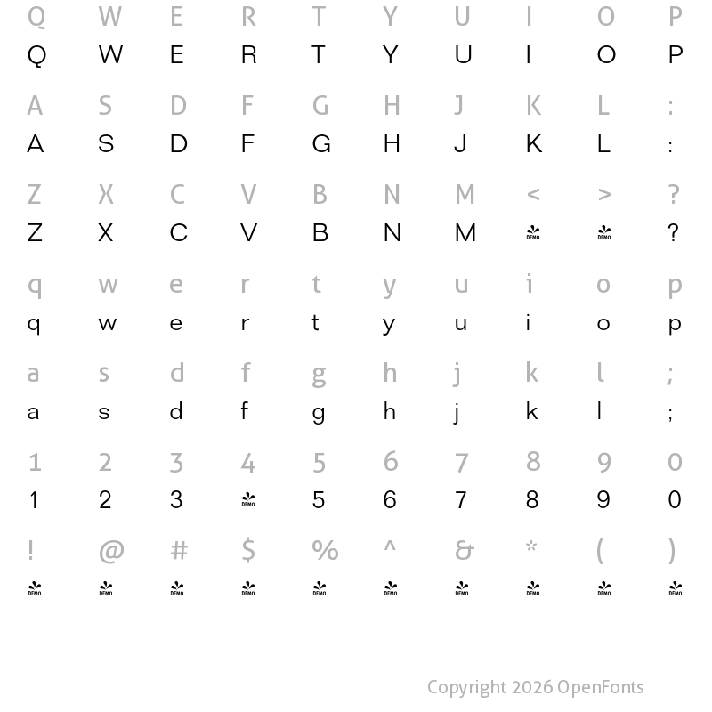 Character Map of FONTSPRING DEMO - FolioLig Regular