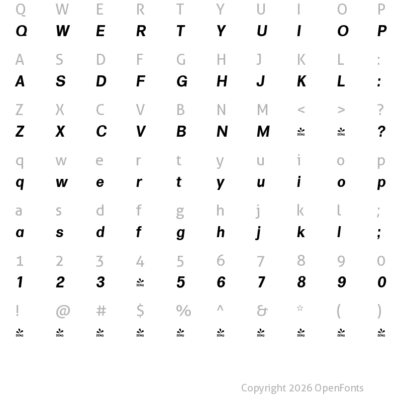 Character Map of FONTSPRING DEMO - Formula Serial Bold Italic