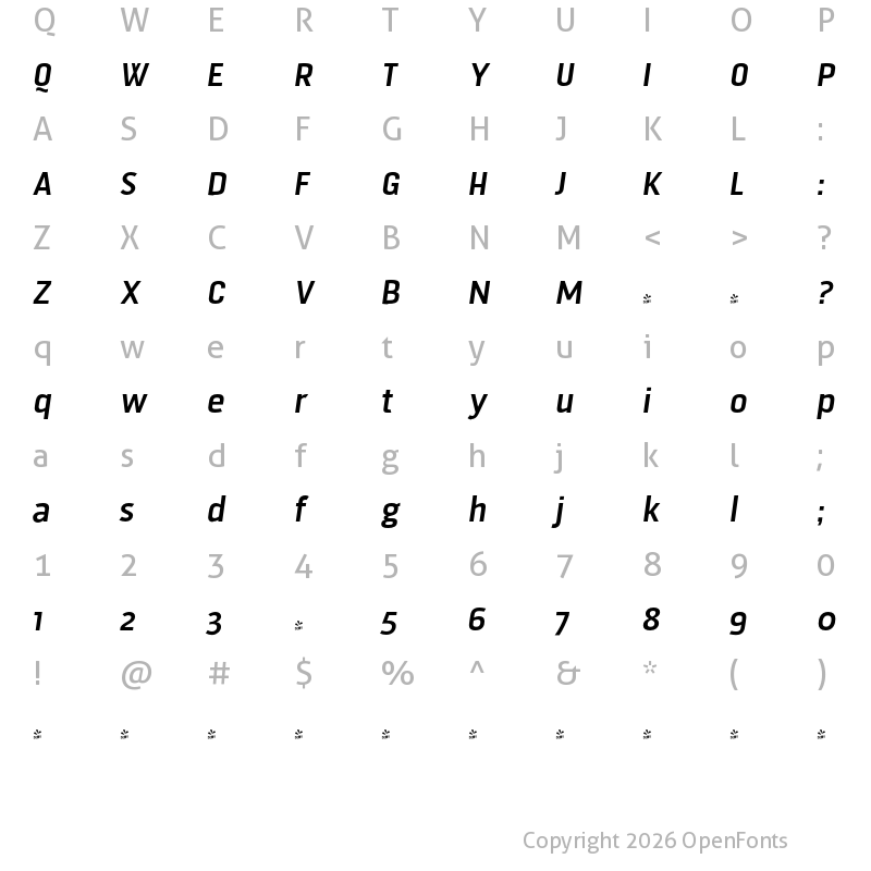 Character Map of FONTSPRING DEMO - Fortuita SemiBold Italic