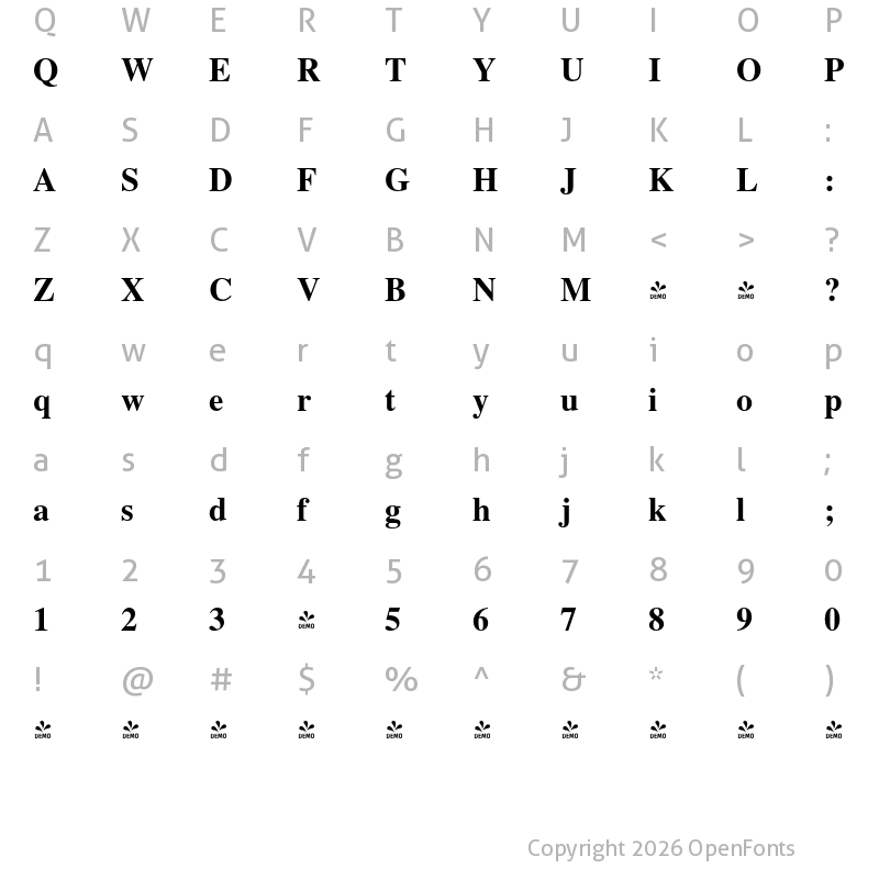 Character Map of FONTSPRING DEMO - Foundation Roman Bold