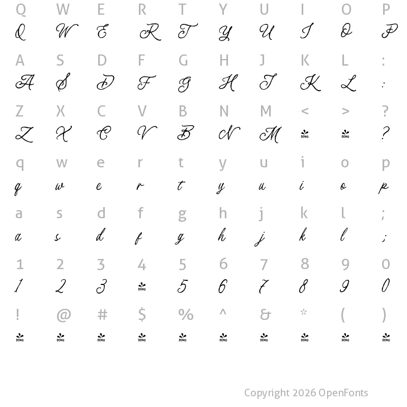 Character Map of FONTSPRING DEMO - Fountain Persona Regular