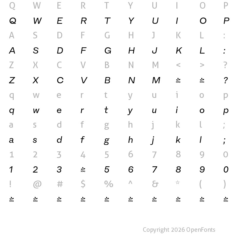 Character Map of FONTSPRING DEMO - Fracktif Regular