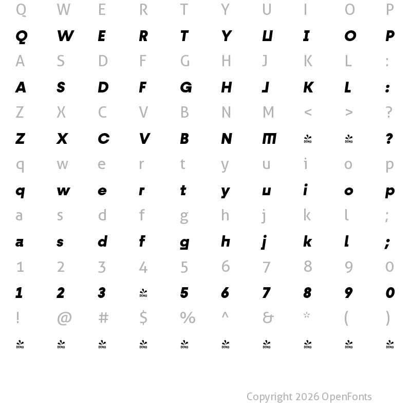Character Map of FONTSPRING DEMO - Fractul Alt ExtraBold Italic
