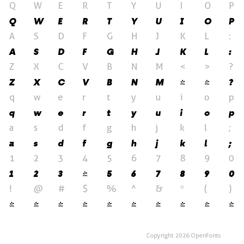 Character Map of FONTSPRING DEMO - Fractul Black Italic