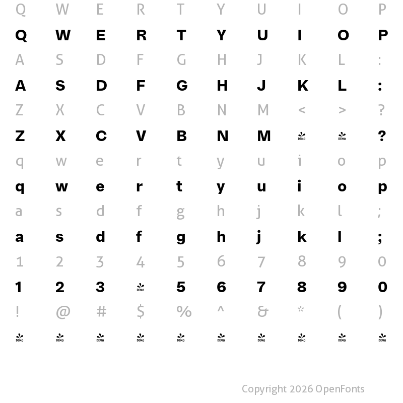 Character Map of FONTSPRING DEMO - Franca ExtraBold Regular