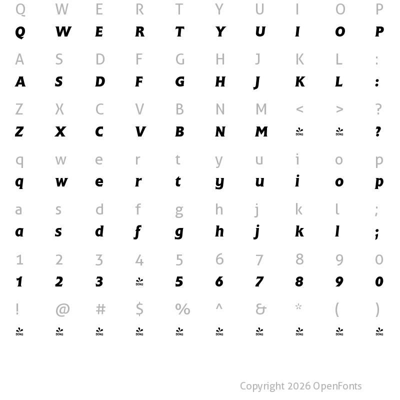 Character Map of FONTSPRING DEMO - Frascati Pro Medium Italic