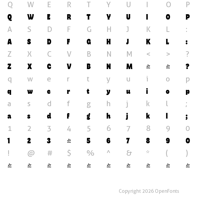 Character Map of FONTSPRING DEMO - Freitag Heavy Regular
