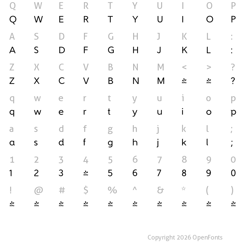 Character Map of FONTSPRING DEMO - Freud Med Regular