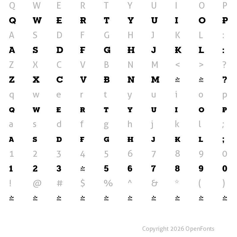 Character Map of FONTSPRING DEMO - Fried Chicken SC ExtBd Regular