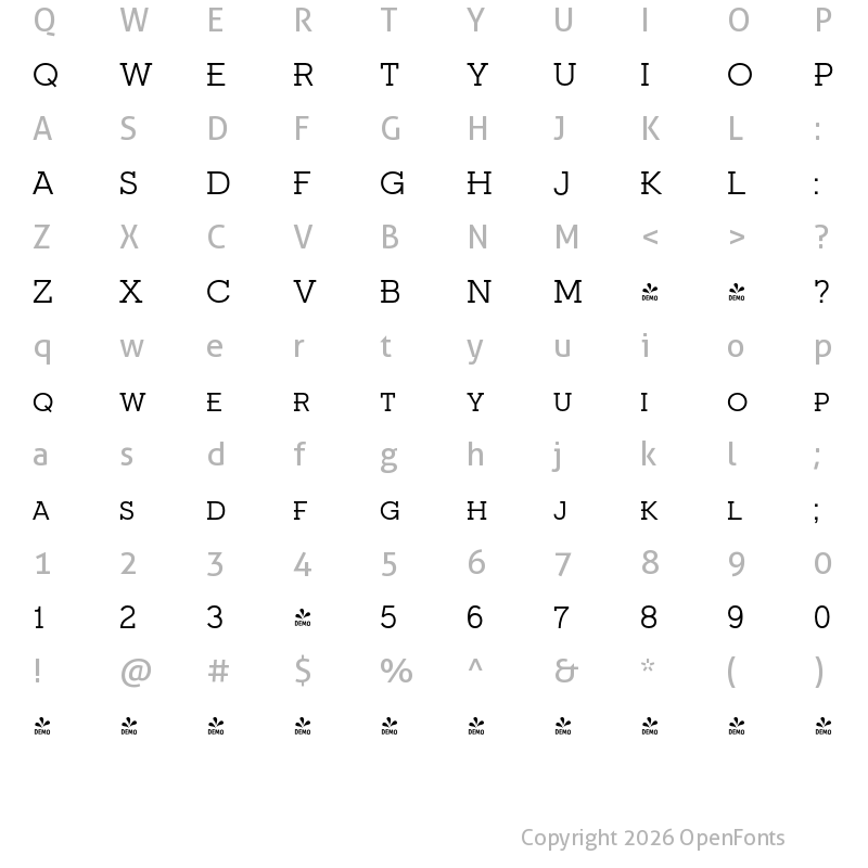 Character Map of FONTSPRING DEMO - Fried Chicken SC Light Regular